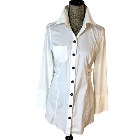 MARC CAIN Women White Sculptural Tunic Shirt Dress Jacket Tailored Minimalist M - Picture 5 of 13